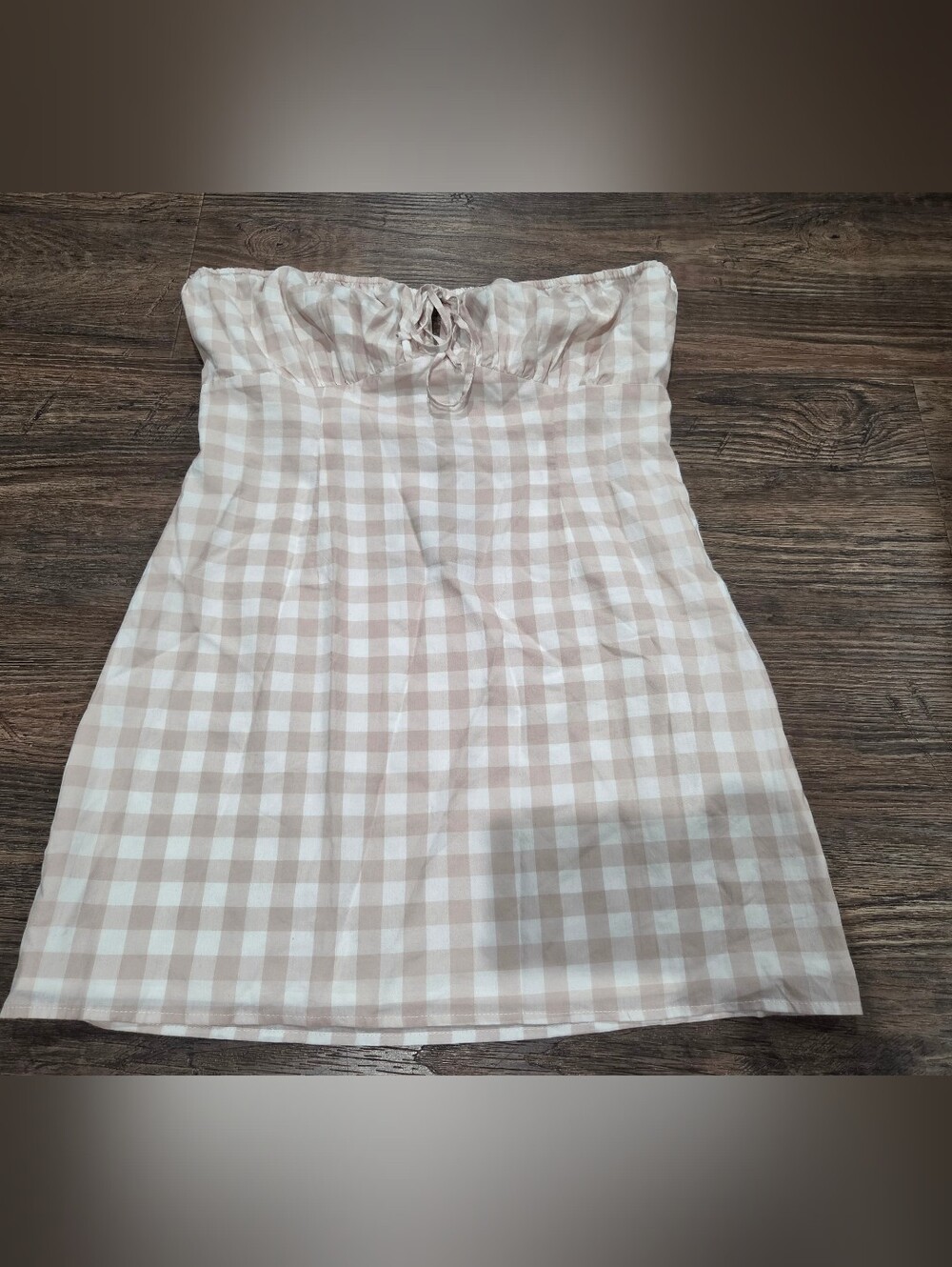 Lelis Women’s Strapless Gingham Tube Dress - Beige & White Size Large New